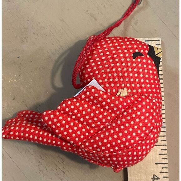 Vintage 1981 Hallmark Bird Cardinal Hanging Christmas Ornament Red Polka Dot - Picture 2 of 3
